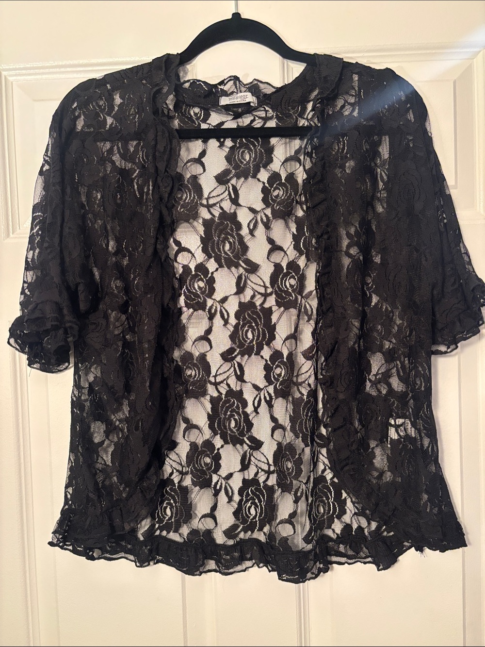 Sheer Black Lace Open-Front Women's Blouse